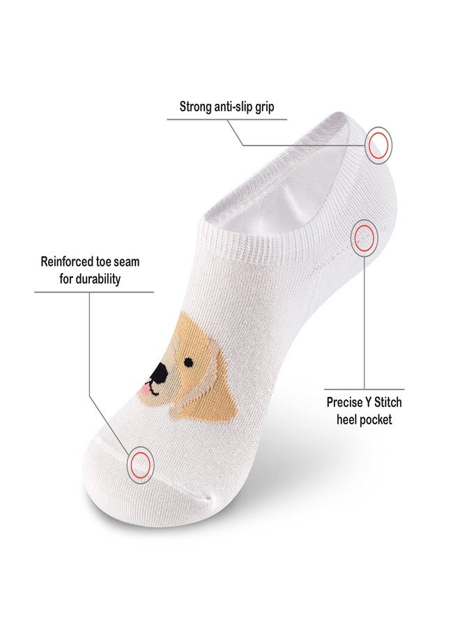 MONFOOT Men's/Women's 5 Pairs No Show Non slip Socks, Dogs Print Small Multipack - Image 2